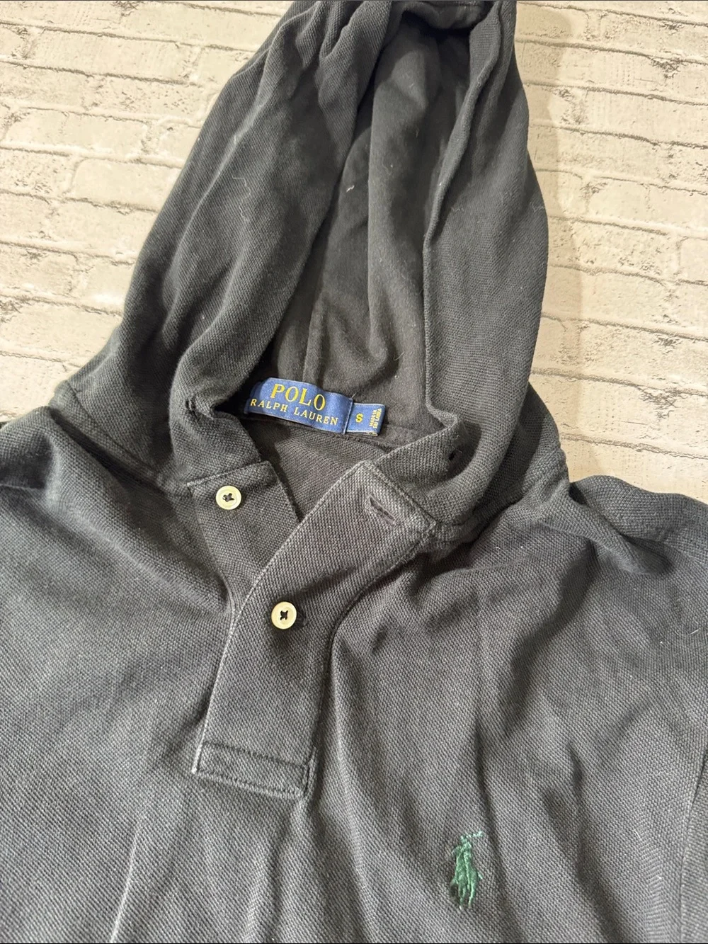 Polo Ralph Lauren mens S Small black mesh cotton pullover hoodie EUC